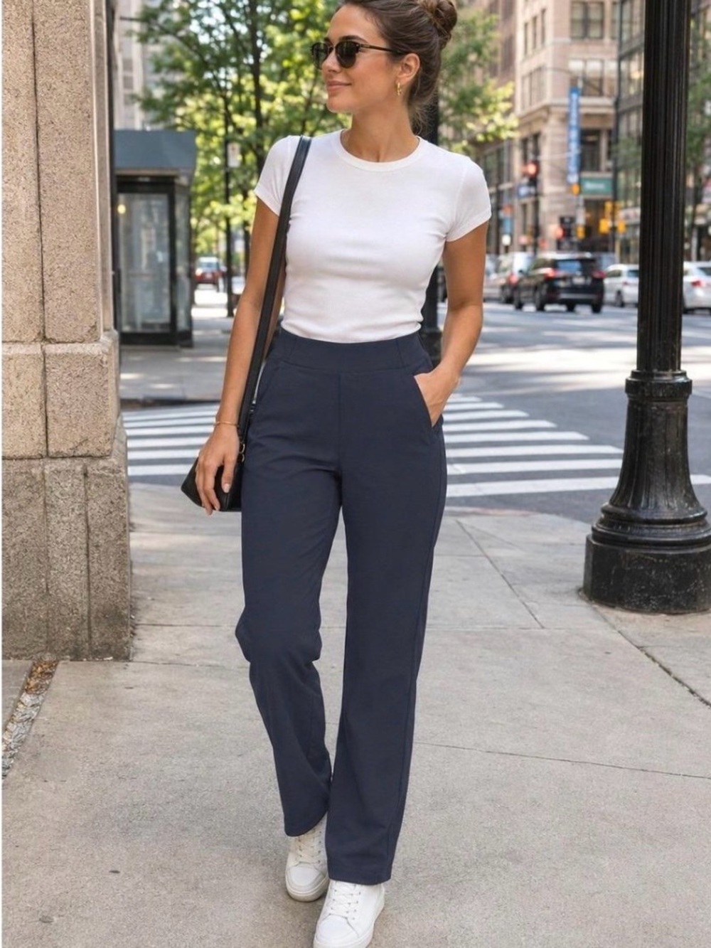 Athleta Navy Straight-Leg High-Waist Pants